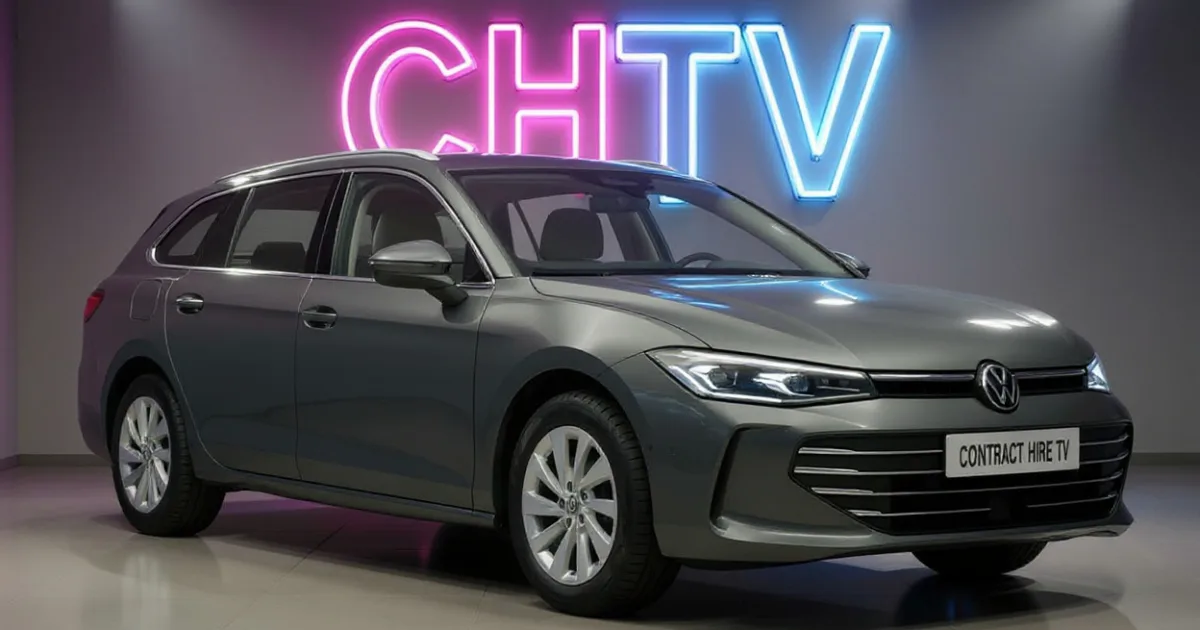 A silver estate car in a studio, used for a volkswagen passat lease offer.